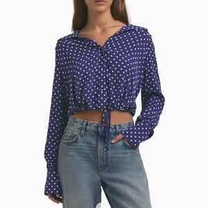 NWT $218 Favorite Daughter The Parker Polka Dot Long Sleeve Button-Up Shirt XS!